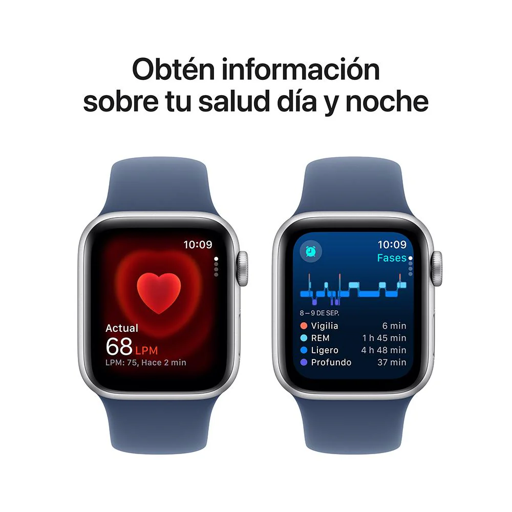 Apple Watch SE GPS • Caja de aluminio color plata de 40 mm • Correa deportiva azul denim - S/M - Image 5