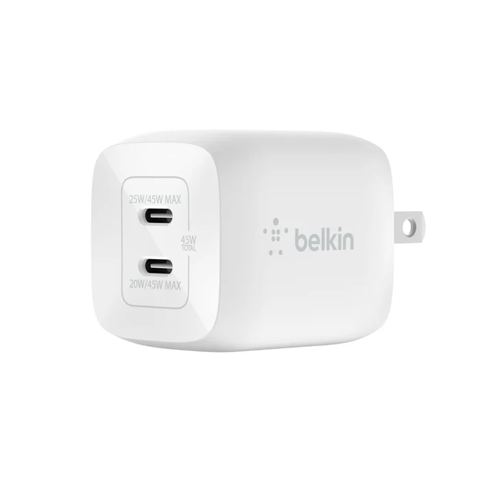 ADAPTADOR BELKIN DE PARED BOOSTCHARGE 45W GAN 2 PUERTOS