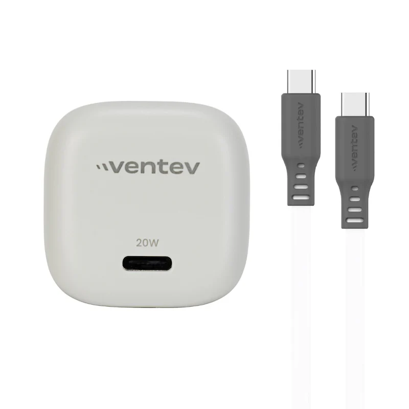 ADAPTADOR VENTEV DE PARED 20W USB-C + CABLE USB-C WHITE