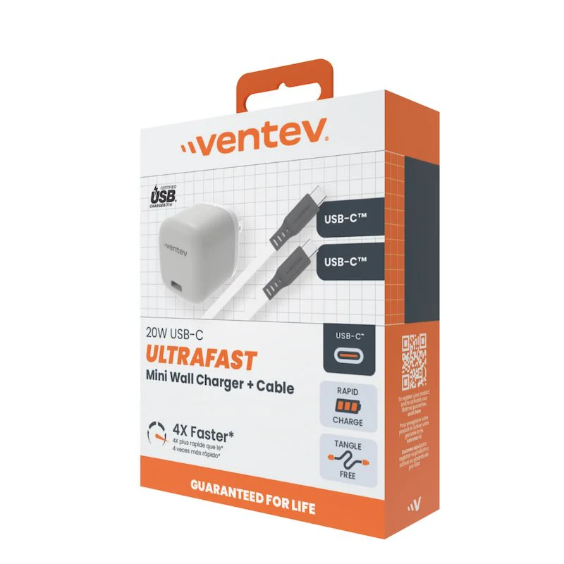 ADAPTADOR VENTEV DE PARED 20W USB-C + CABLE USB-C WHITE - Image 2