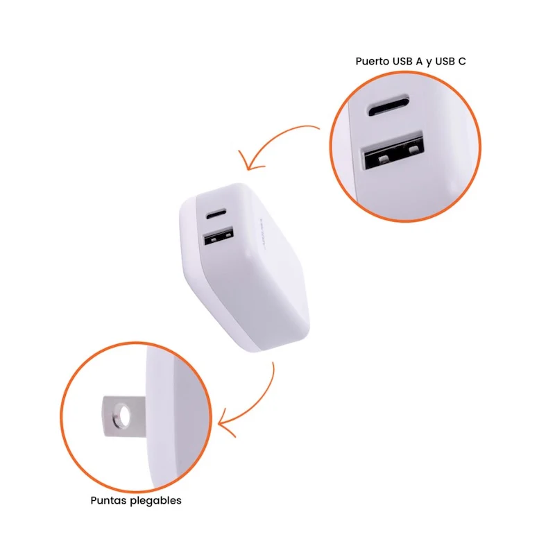 ADAPTADOR VENTEV DE PARED 27W 2 PUERTOS USB-A / USB-C WHITE - Image 2