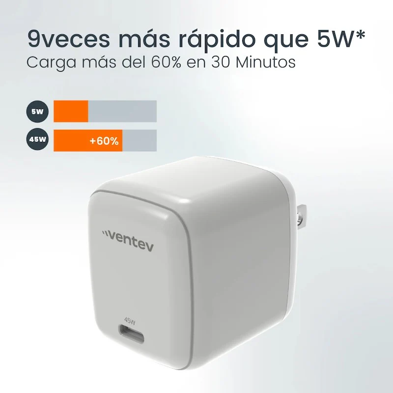 ADAPTADOR VENTEV DE PARED 45W + CABLE DE CARGA 240W USB-C - Image 6
