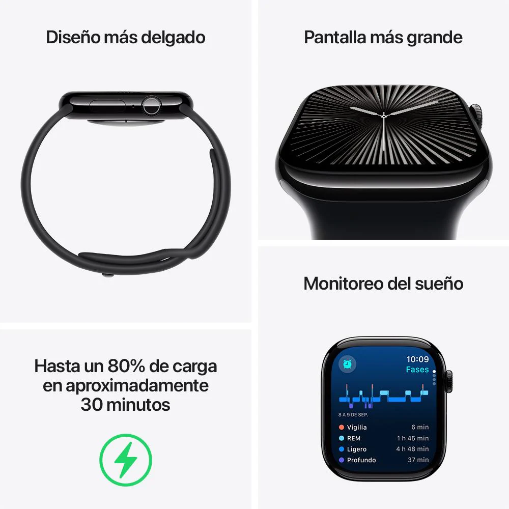 Apple Watch Series 10 GPS • Caja de aluminio color plata de 46 mm • Correa deportiva azul denim - M/L - Image 3