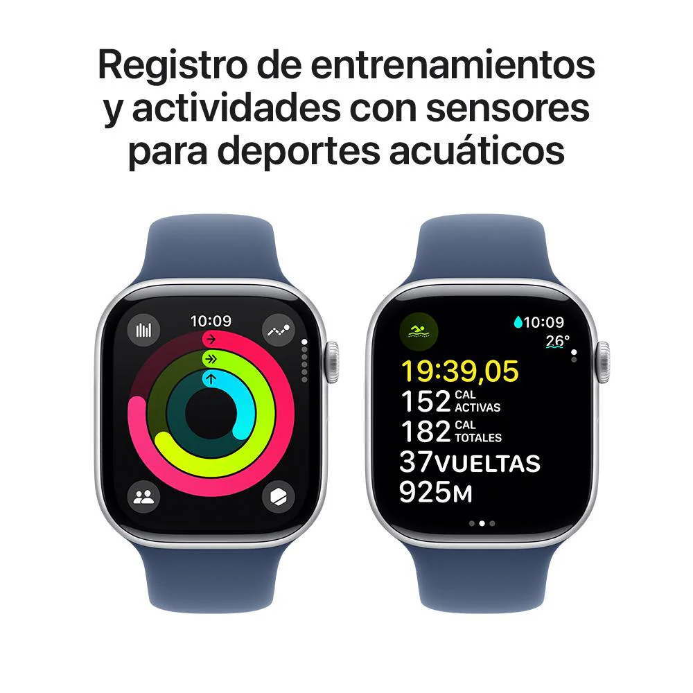 Apple Watch Series 10 GPS • Caja de aluminio color plata de 46 mm • Correa deportiva azul denim - M/L - Image 4