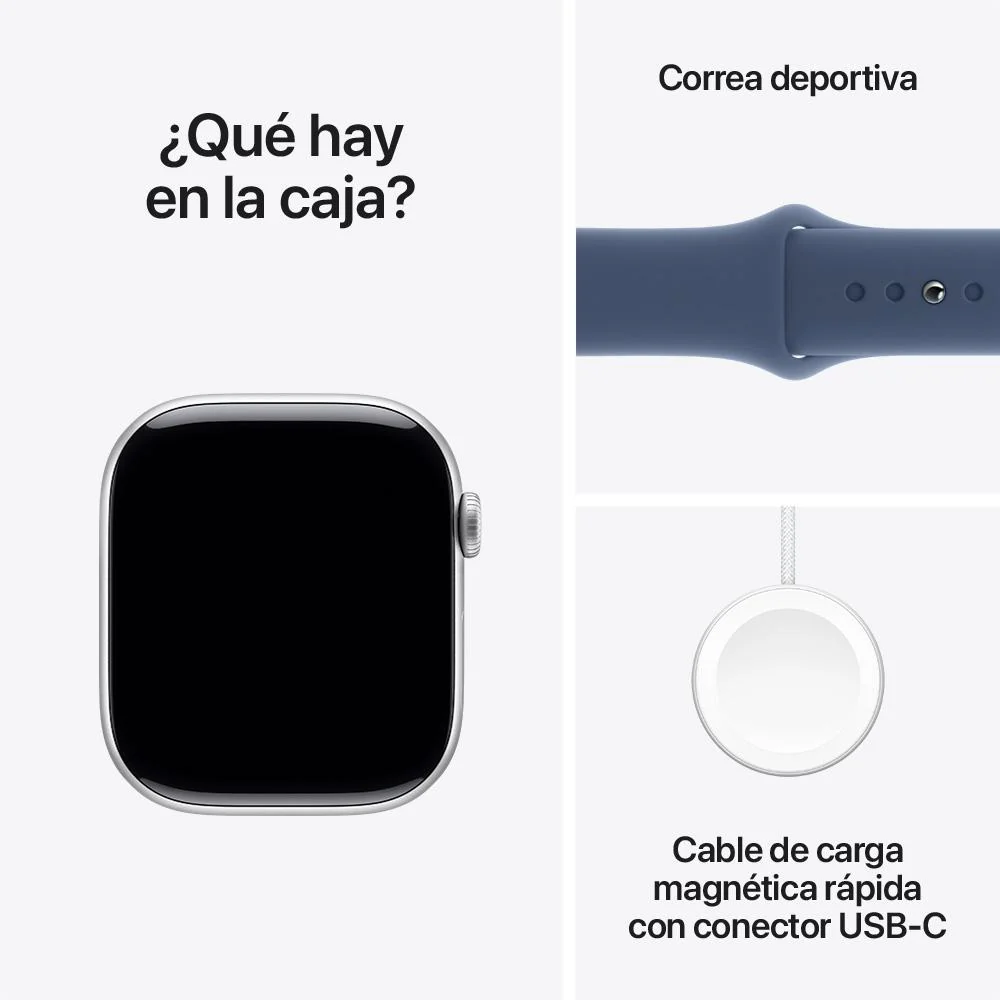 Apple Watch Series 10 GPS • Caja de aluminio color plata de 46 mm • Correa deportiva azul denim - M/L - Image 9