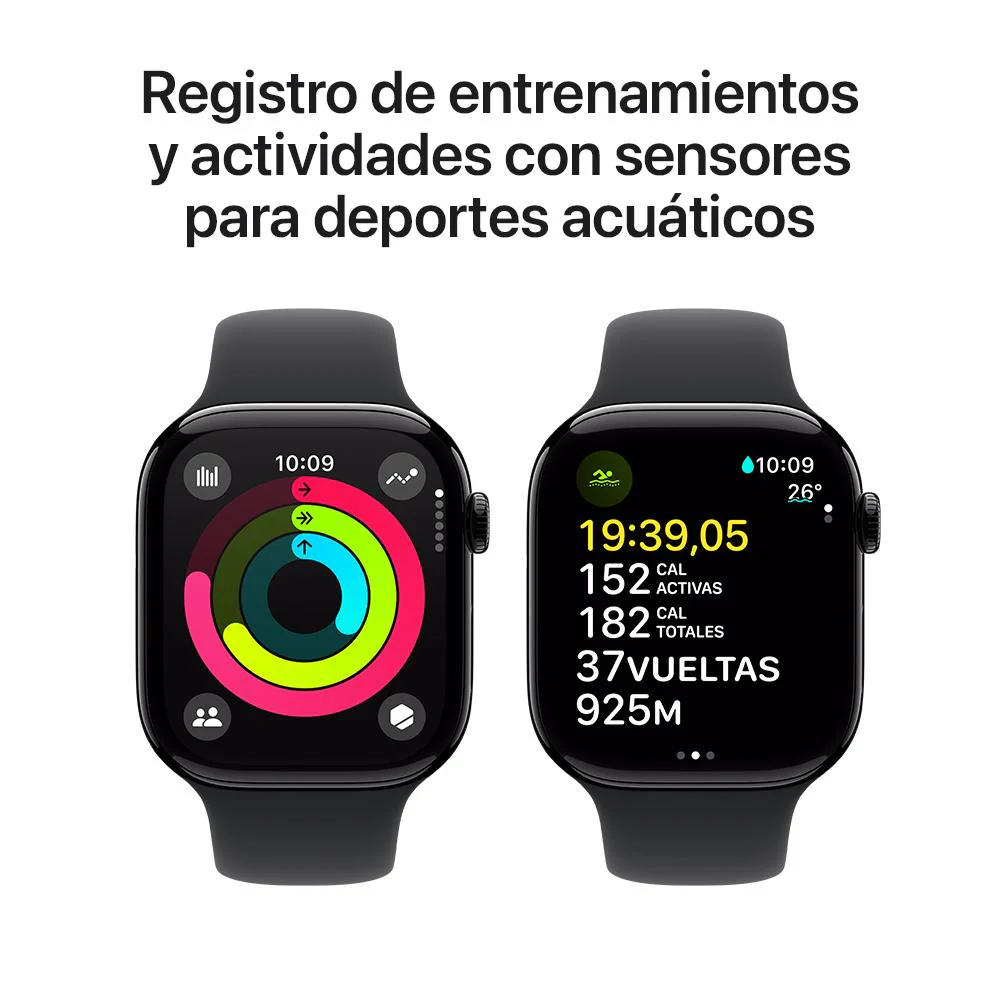 Apple Watch Series 10 GPS • Caja de aluminio negro azabache de 46 mm • Correa deportiva negra - S/M - Image 4