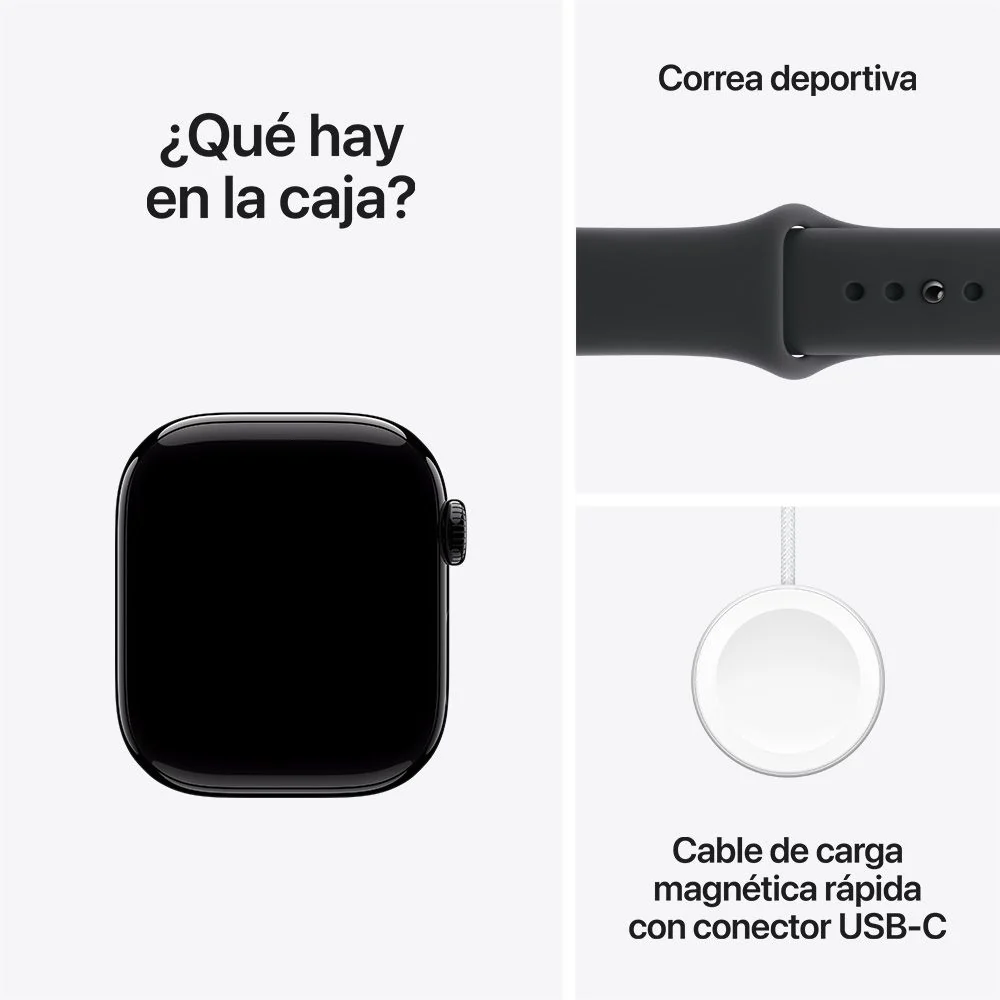 Apple Watch Series 11 GPS • Caja de aluminio negro azabache de 42 mm • Correa deportiva negra – S/M - Image 8