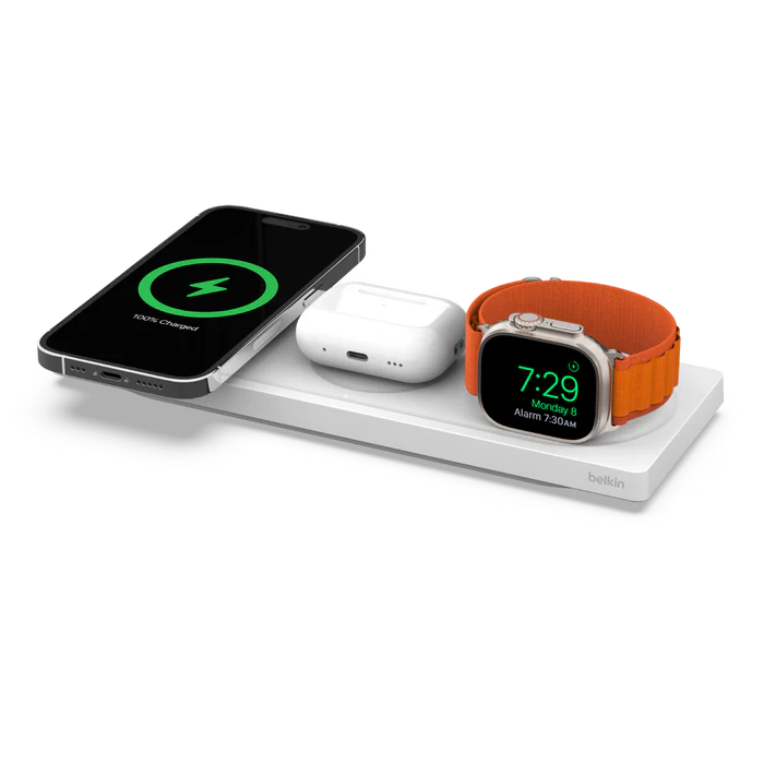 Base de Carga Inalámbrica 3 en 1 MagSafe Pro - Carga Rápida Para Apple Watch 7/8/Ultra- Blanco
