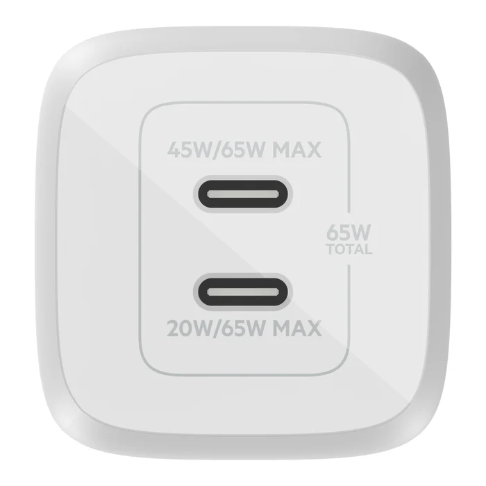 Cargador de pared doble BELKIN USB-C GaN con PPS de 65 W - Blanco - Image 3