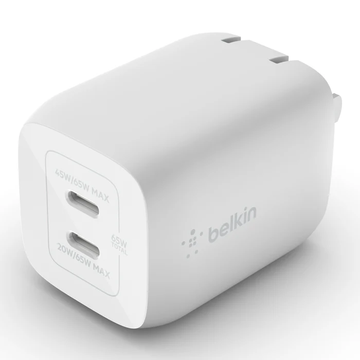 Cargador de pared doble BELKIN USB-C GaN con PPS de 65 W - Blanco - Image 5
