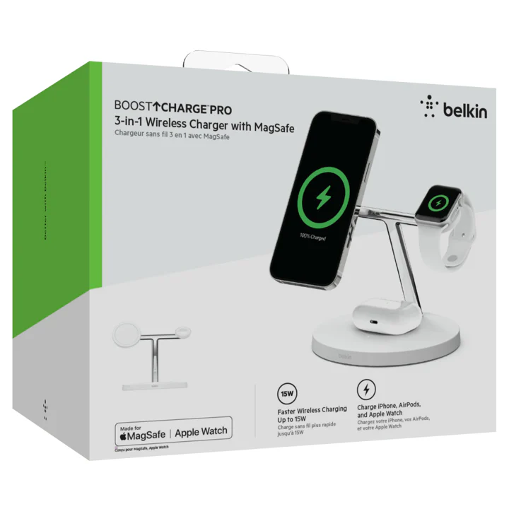 Base inalámbrica Belkin 3 en 1 compatible Con MagSafe 15W- Blanco - Image 3