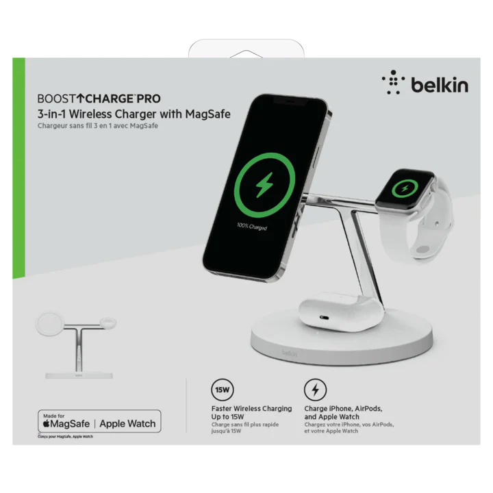 Base inalámbrica Belkin 3 en 1 compatible Con MagSafe 15W- Blanco - Image 4