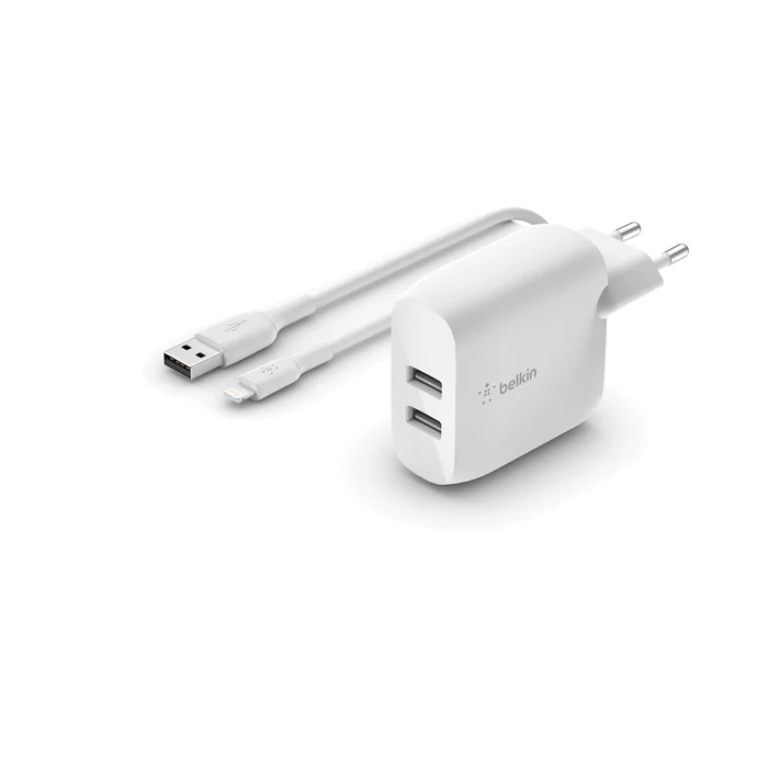 Cargador de pared BELKIN doble USB-A de 24 W + cable Lightning a USB-A - Blanco - Image 2