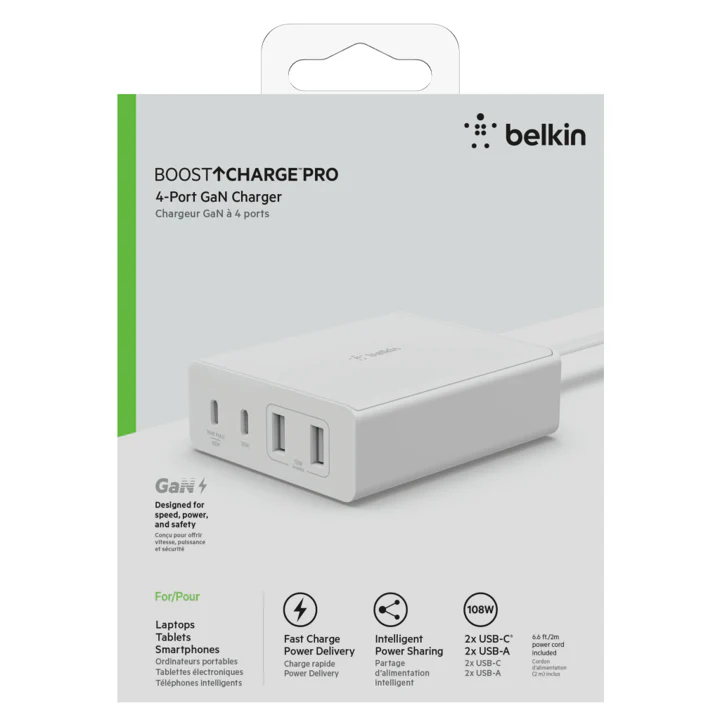 Cargador Belkin 108w - USB-C GAN PD 96w Max / USB-C GAN PD 30w GAN / USB-A 12w x 2 - Blanco - Image 5