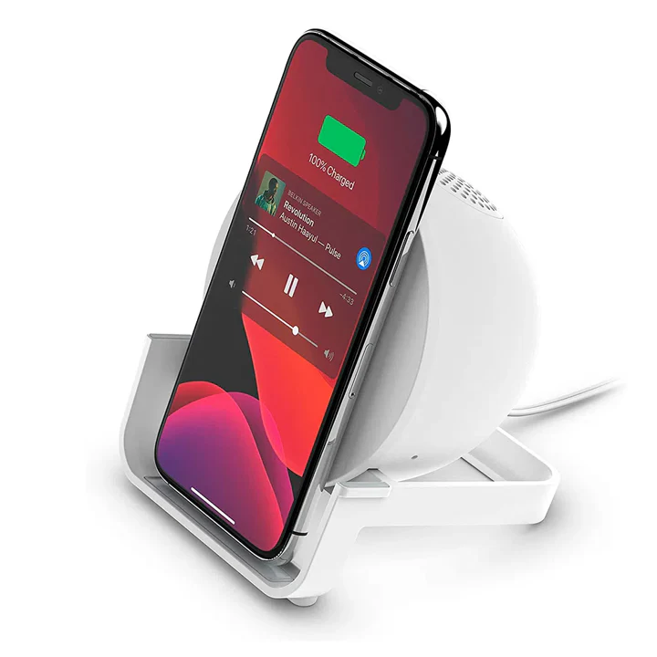 Base De Carga Stand Inalámbrica Belkin Qi 10w - Con Parlante Bluetooth - Blanco - Image 2