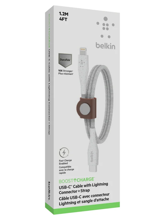 Cable Belkin USB-C a Lightning - 1.2M - DuraTek Plus Carga Rápida - Blanco - Image 7