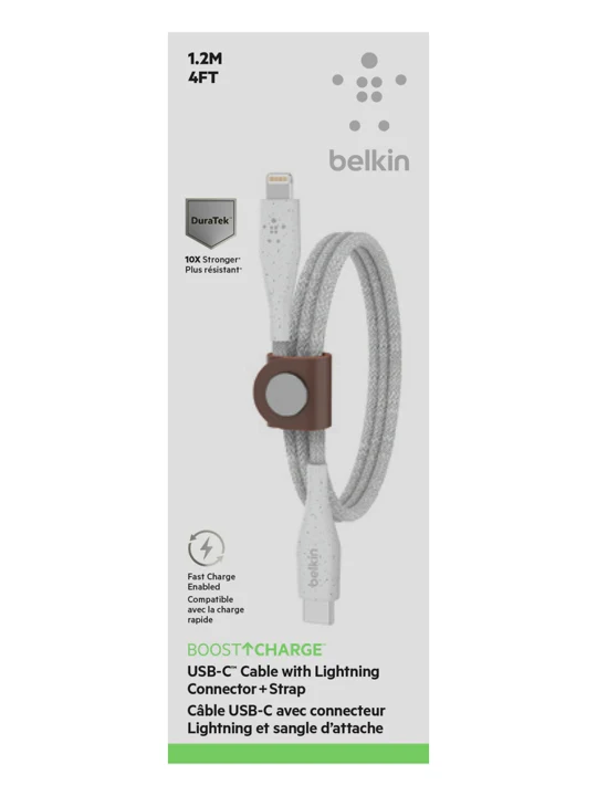 Cable Belkin USB-C a Lightning - 1.2M - DuraTek Plus Carga Rápida - Blanco - Image 8