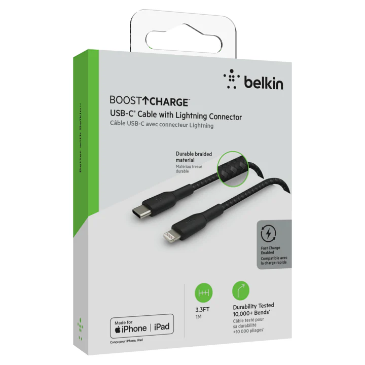 Cable Belkin USB-C a Lightning - 1M - Trenzado - Negro - Image 3