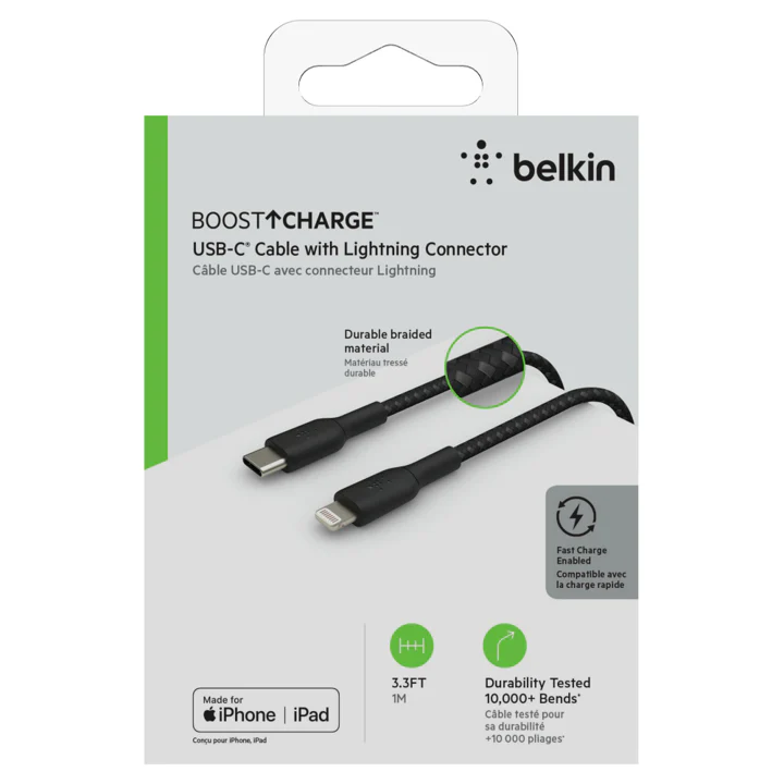 Cable Belkin USB-C a Lightning - 1M - Trenzado - Negro - Image 4
