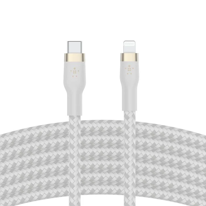 Cable Belkin USB-C a Lightning - 3M - Pro Flex - Blanco