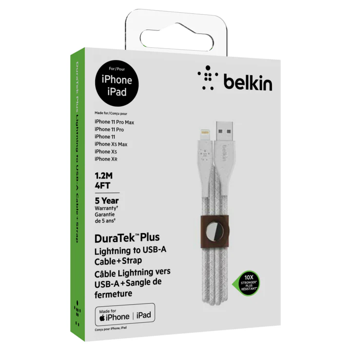 Cable Belkin USB-A a Lightning - 1.2M - DuraTek Plus - Blanco - Image 5