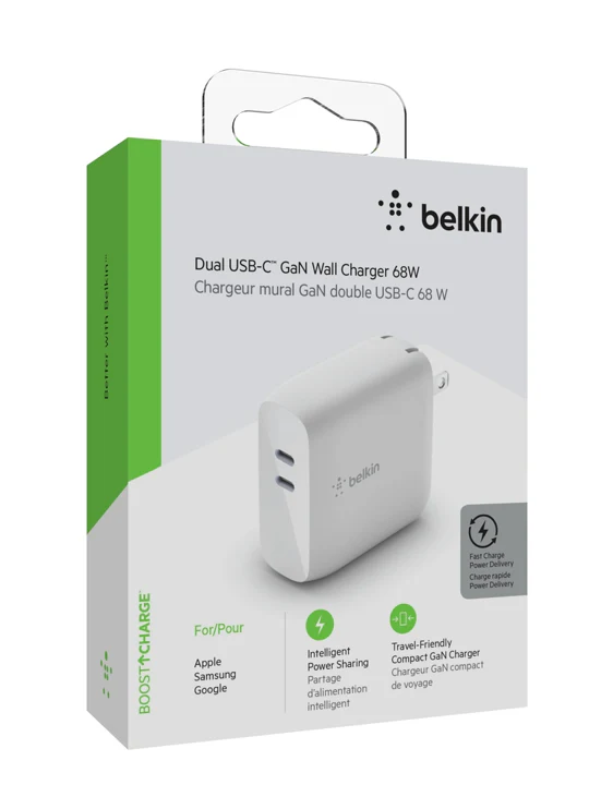 Cargador Belkin 68w - USB-C GAN PD 50w / USB-C GAN PD 18w - Blanco - Image 4