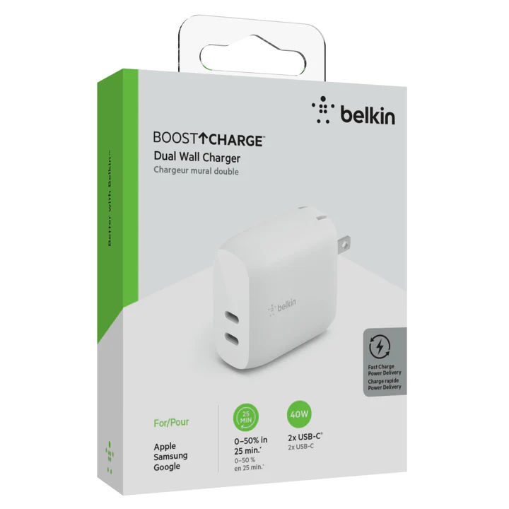 Cargador Belkin 40w - USB-C PD 20w x 2 - Blanco - Image 4