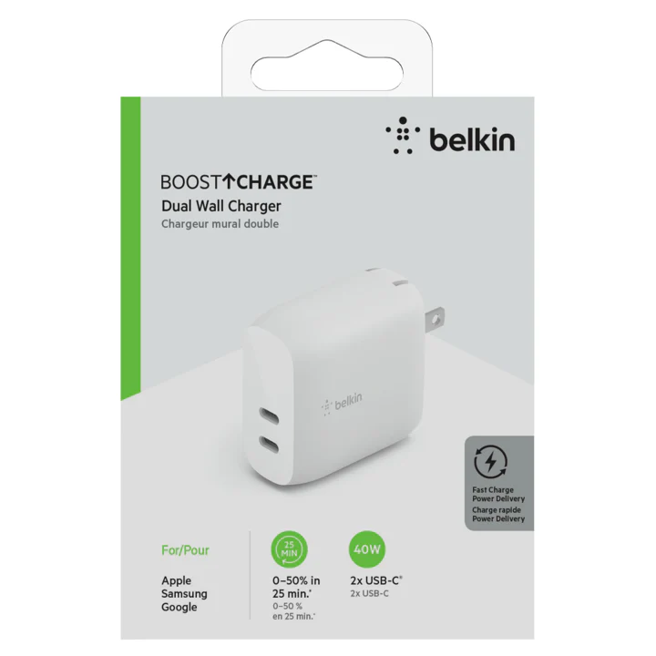 Cargador Belkin 40w - USB-C PD 20w x 2 - Blanco - Image 5