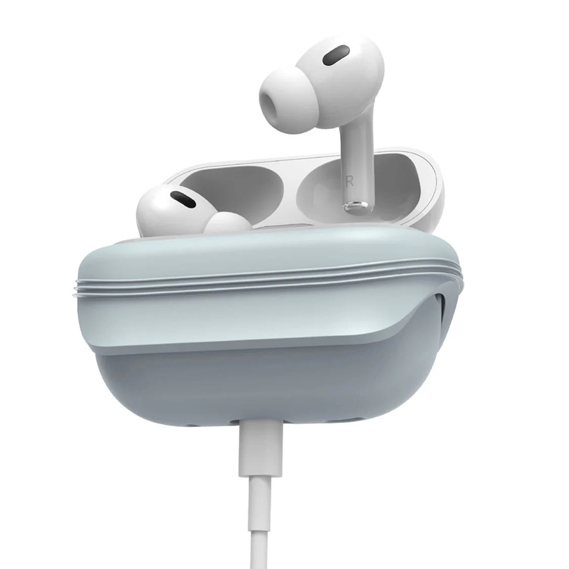 Case ESSENTIAL Para Airpods Pro (2ª Generacion) Azul Glacial/Cordon Naranja - Image 2
