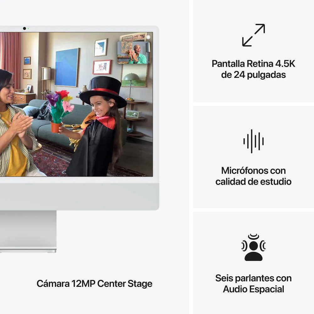iMac con pantalla Retina 4,5K de 24 pulgadas: Chip M4 de Apple con CPU de 10 núcleos y GPU de 10 núcleos, 512 GB SSD - Plata - Image 7